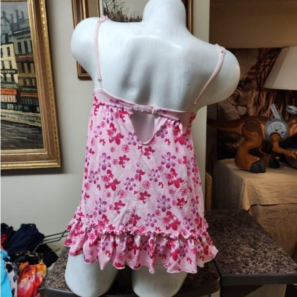 Victoria’s Secret pink and white neglige with panty tie front detail